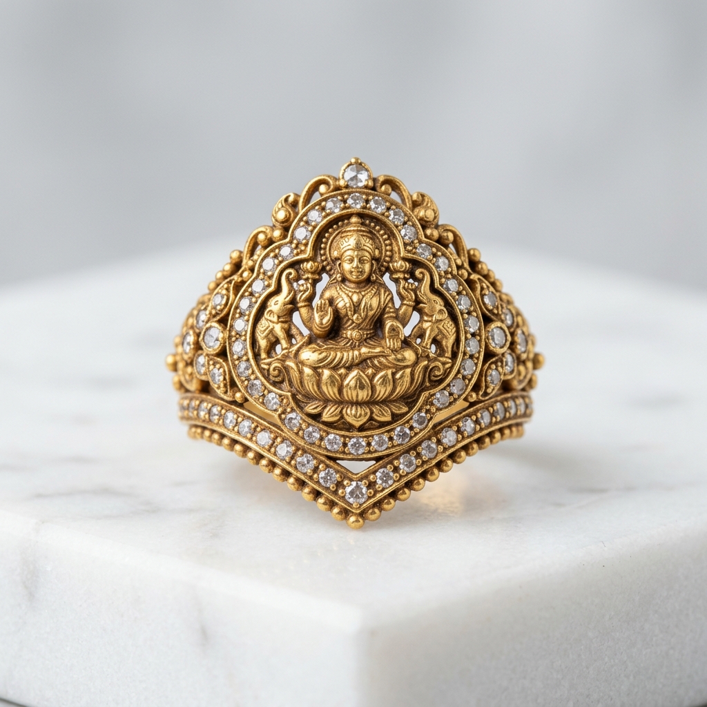 22K Gold Temple Lakshmi Vanki Ring