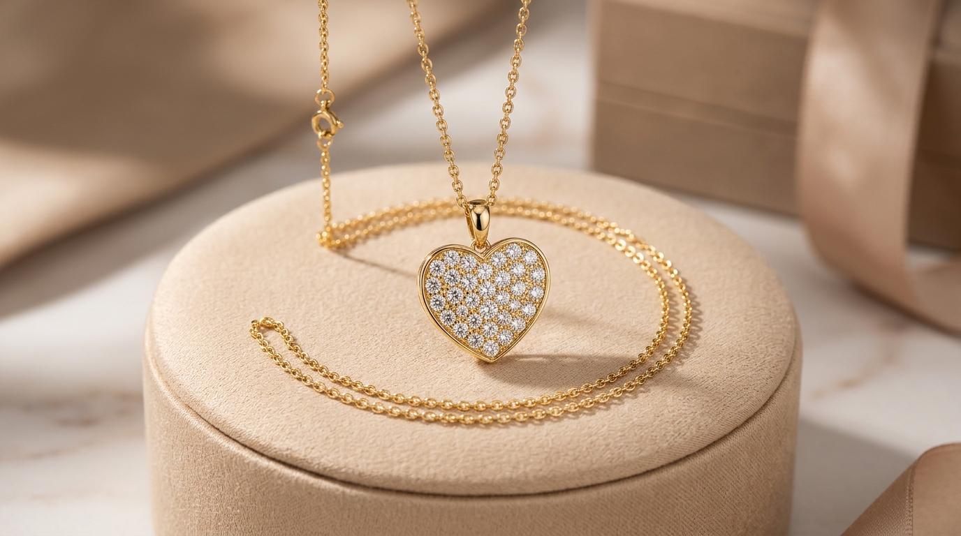 Pavé Diamond Heart Gold Pendant